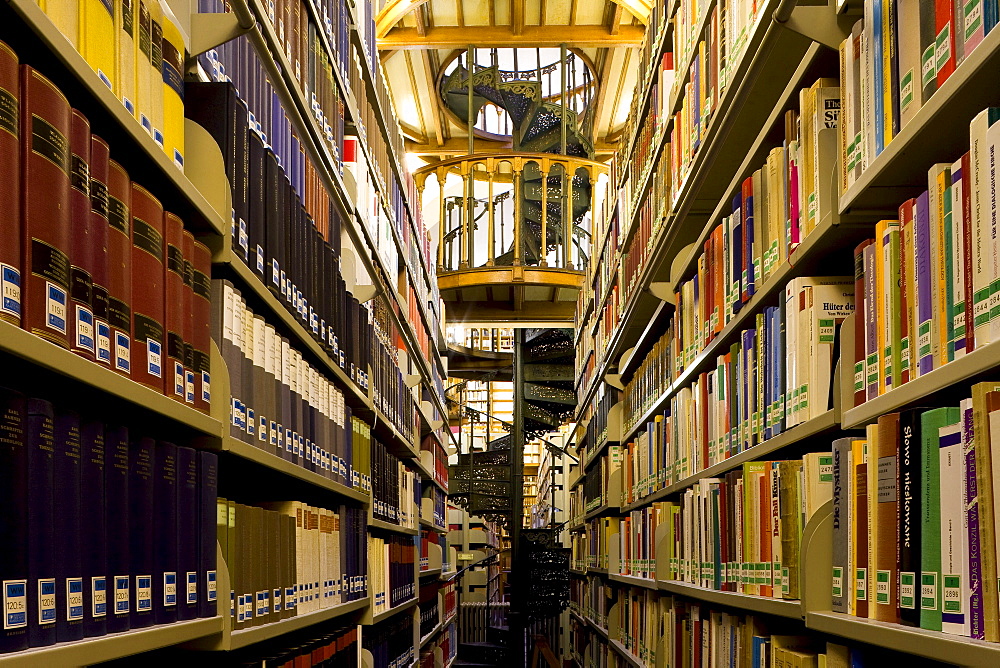 Interior view of the library at Maria Laach abbey, Eifel, Rhineland-Palatinate, Germany, Europe