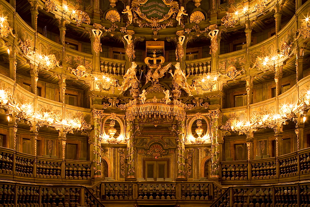 Interior view of Margrave's Opera House, a Baroque opera house, Bayreuth, Bavaria, Germany, Europe