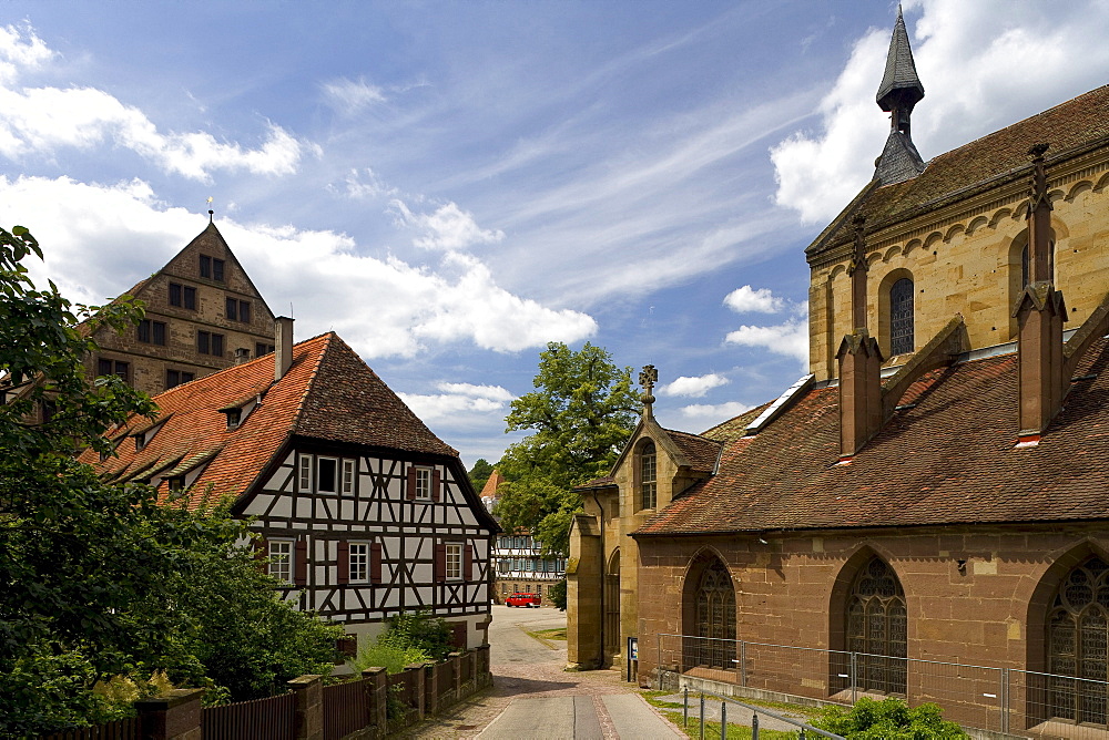 Maulbronn monastery under clouded sky, Cistercian monastery, Baden-Wuerttemberg, Germany, Europe