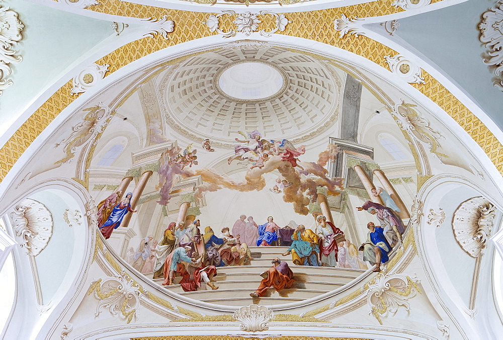 Ceiling fresco at Neresheim abbey (St. Ulrich und Afra), Neresheim, Baden-Wuerttemberg, Germany, Europe