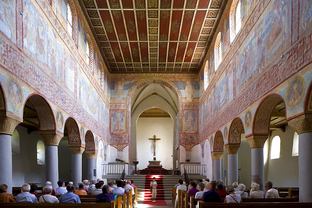 Romanesque church of St. Georg, Reichenau-Oberzell, monastery island Reichenau, Lake Constance, UNESCO World Cultural Heritage, Baden-Wuerttemberg, Germany, Europe