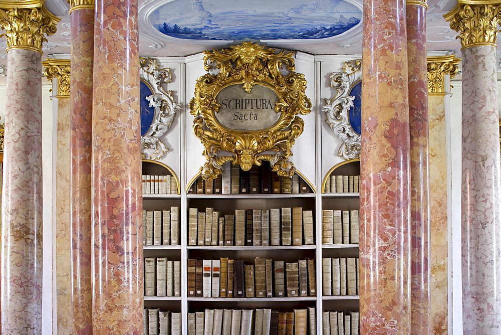 Detail of the old library, Ottobeuren Abbey, Ottobeuren, Bavaria, Germany, Europe