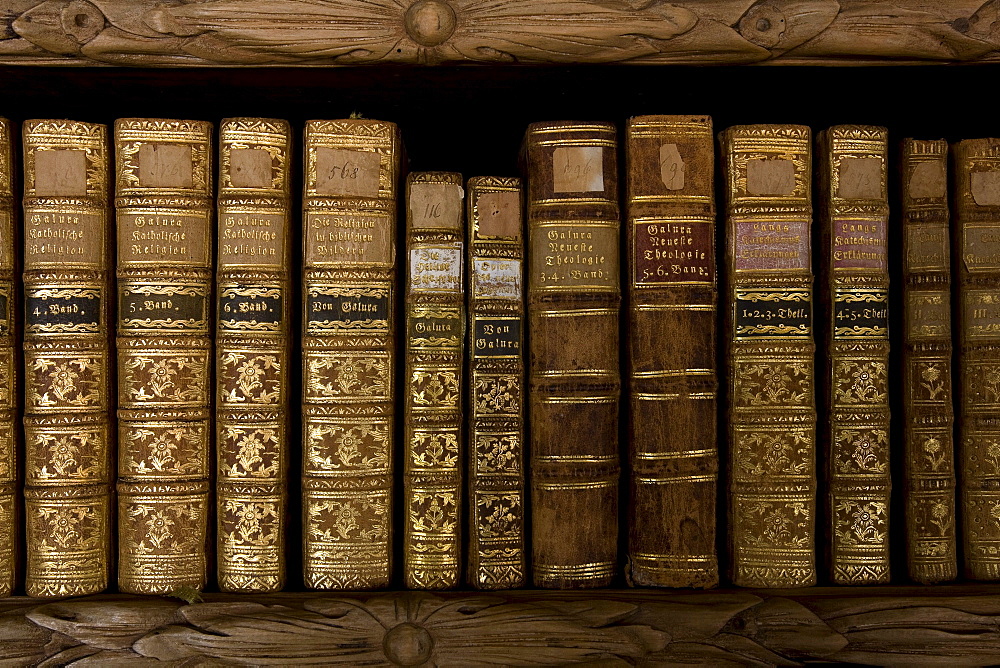 Books at library in the monastery of Waldsassen, Upper Palatinate, Bavaria, Germany