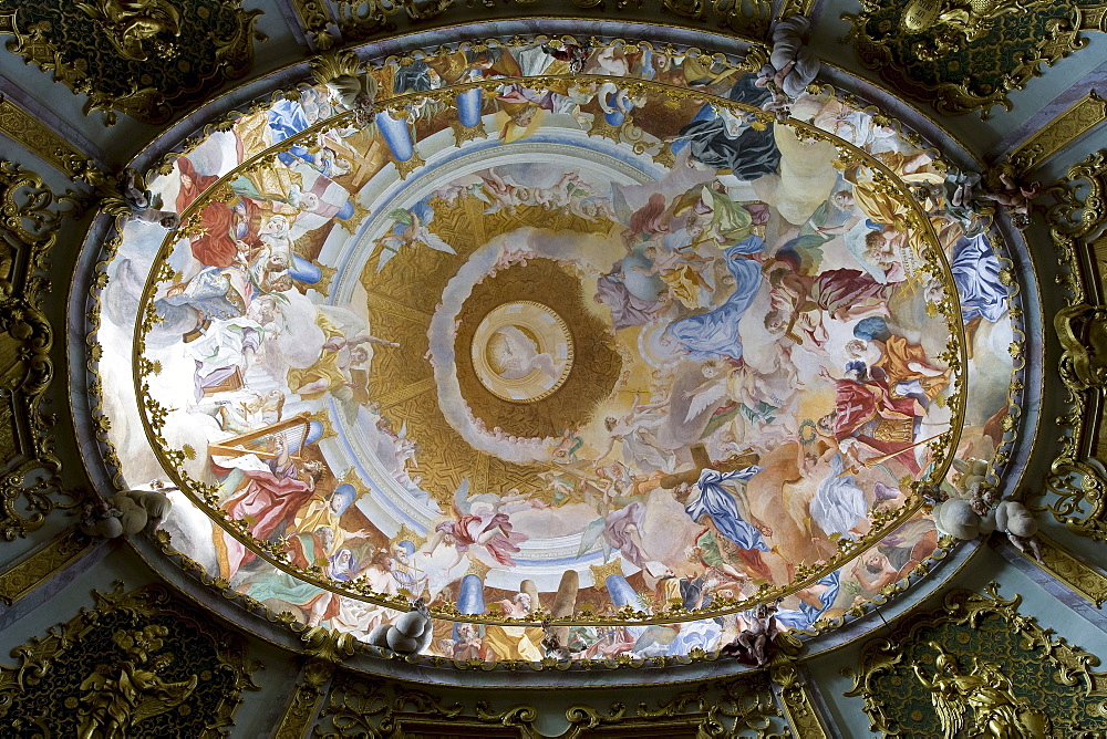 Ceiling fresco of Weltenburg monastery, Benedictine abbey, Weltenburg, river Danube, Bavaria, Germany, Europe