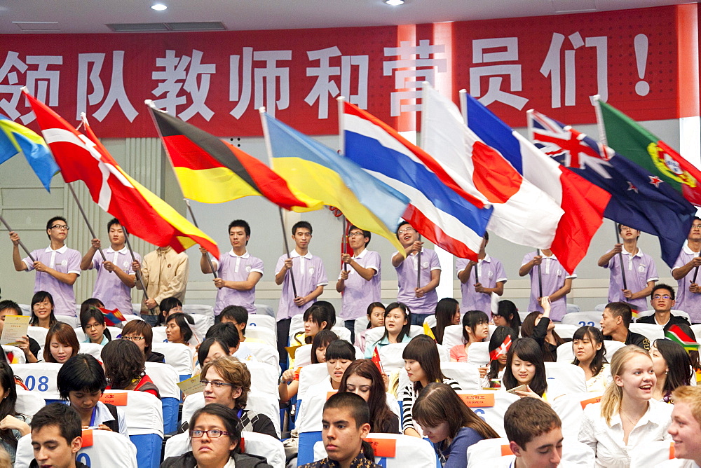 Students at the opening ceremony of an international culture competition called Chinese Bridge, Chinese culture and education, Chongqing, People's Republic of China