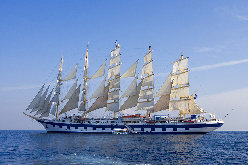 Royal Clipper under full sail, Sailing Cruiseship Royal Clipper (Star Clippers Cruises), Mediterranean Sea, Capri, Campania, Italy