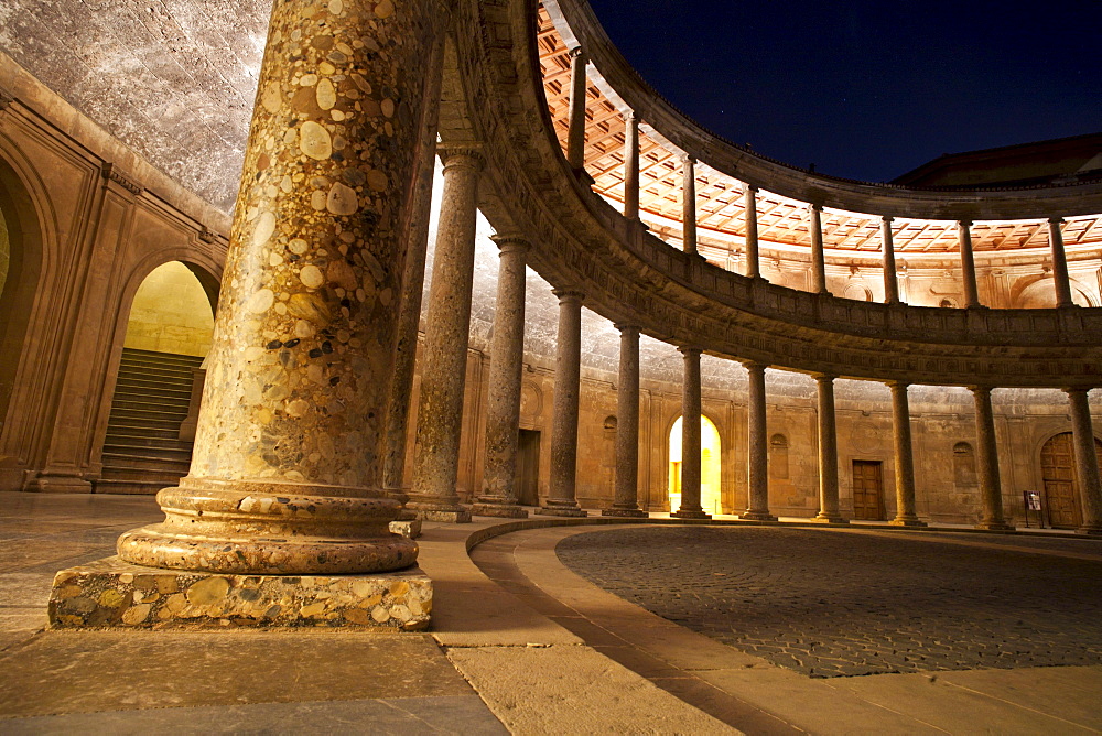 The Museo de la Alhambra and Museo de Bellas Artes at night, Alhambra, Granada, Spain