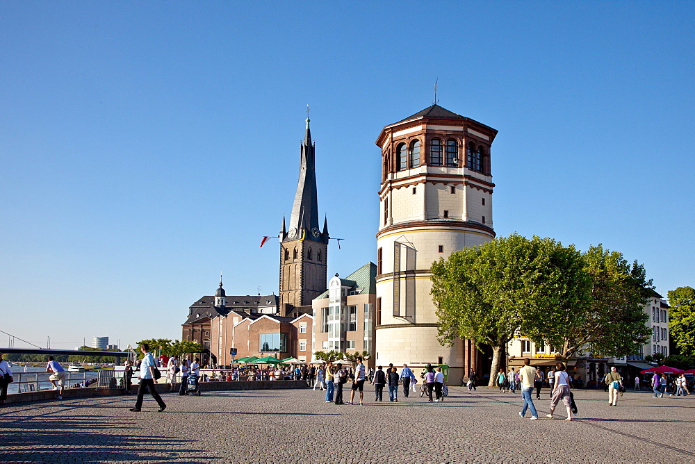 Schlossturm at square Burgplatz in the sunlight, Old town, Duesseldorf, Duesseldorf, North Rhine-Westphalia, Germany, Europe