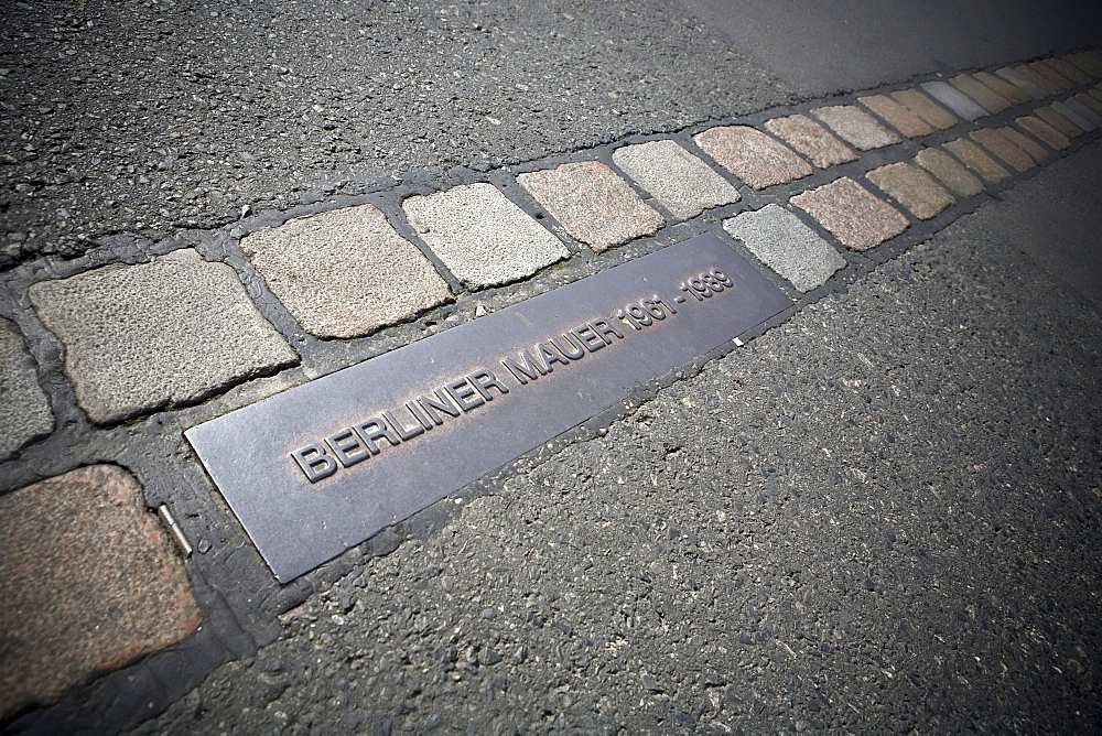 Plaque denoting the site of the Berlin Wall, Zimmerstrasse, Mitte, Berlin, Germany