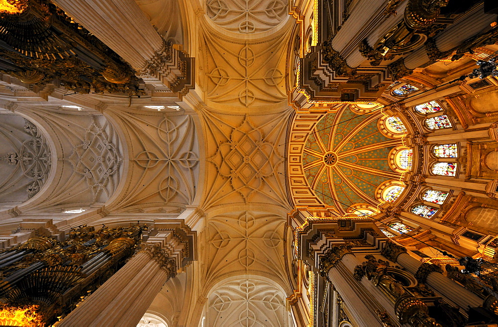 Rich ornament, ceiling of cathedral, Granada, Alhambra, Andalusia, Spain, Mediterranean Countries