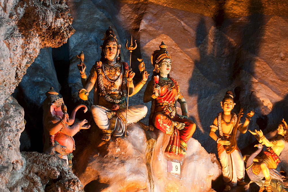 Hindu shrine in the main cavern of Batu-Caves, north of Kuala Lumpur, Malaysia, Asia