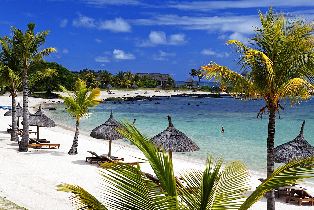 Beach of the Shanti Maurice Resort in the sunlight, Souillac, Mauritius, Africa