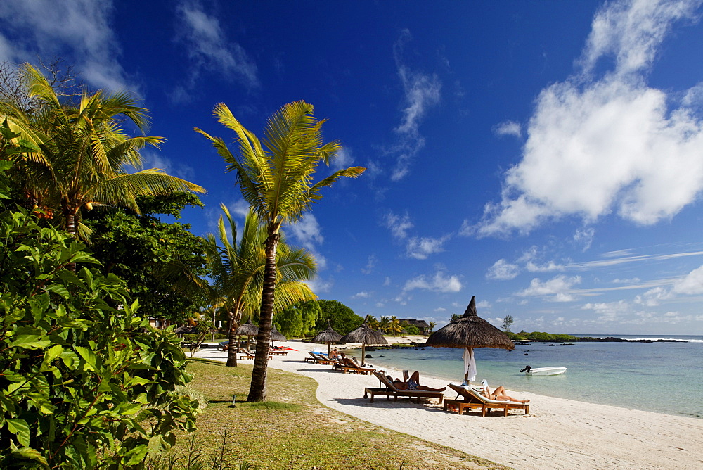 Beach of the Shanti Maurice Resort in the sunlight, Souillac, Mauritius, Africa