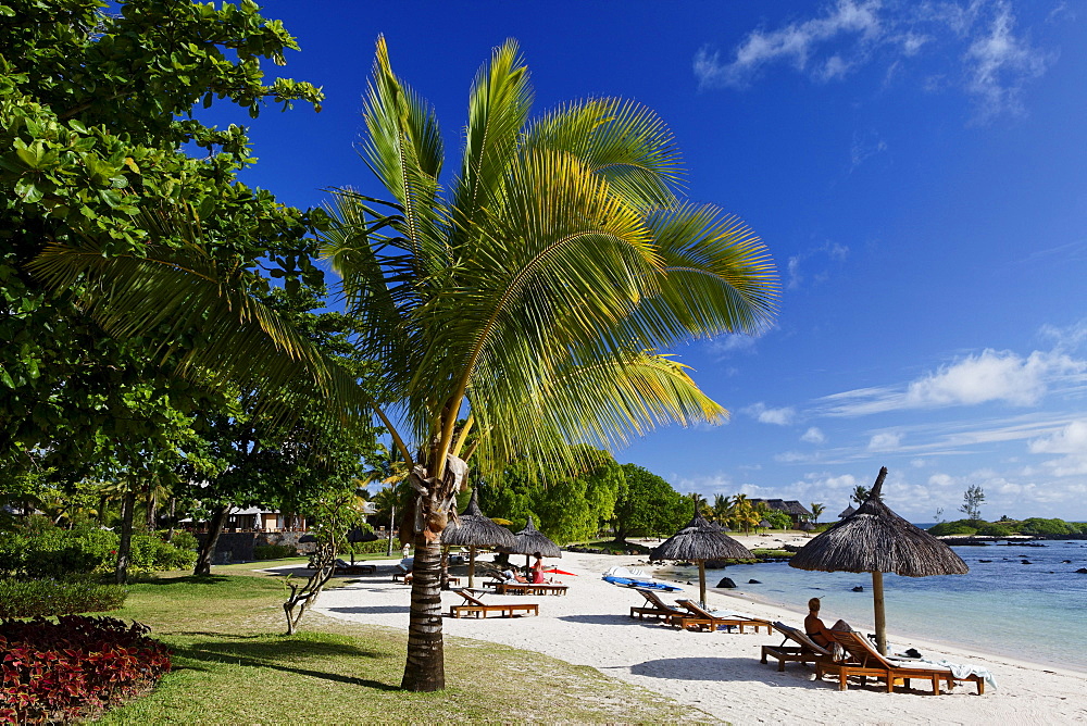 Beach of the Shanti Maurice Resort in the sunlight, Souillac, Mauritius, Africa