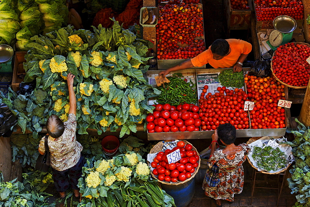 People at stalls in the market hall, Port Louis, Mauritius, Africa