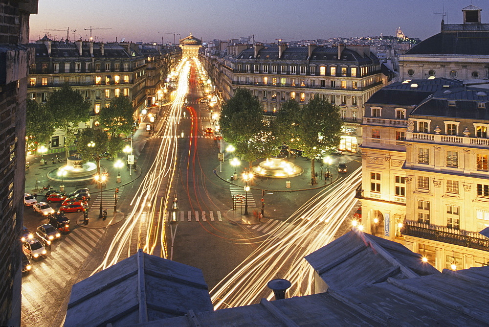 View from Hotel du Louvre onto the Opera Garnier in the evening, Place Andre Malraux, 1. Arrondissement, Paris, France, Europe