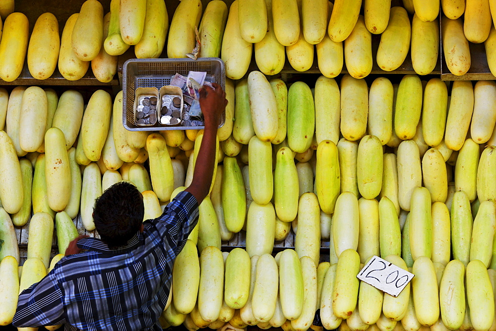 People at stalls in the market hall, Port Louis, Mauritius, Africa