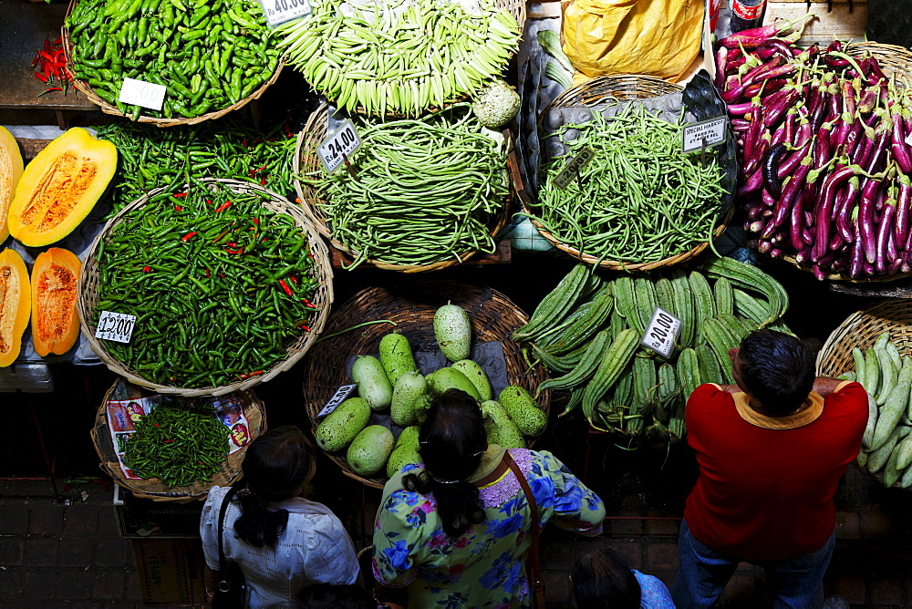 People at stalls in the market hall, Port Louis, Mauritius, Africa