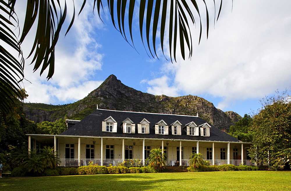 Colonial creole villa Eureka under clouded sky, Moka, Mauritius, Africa