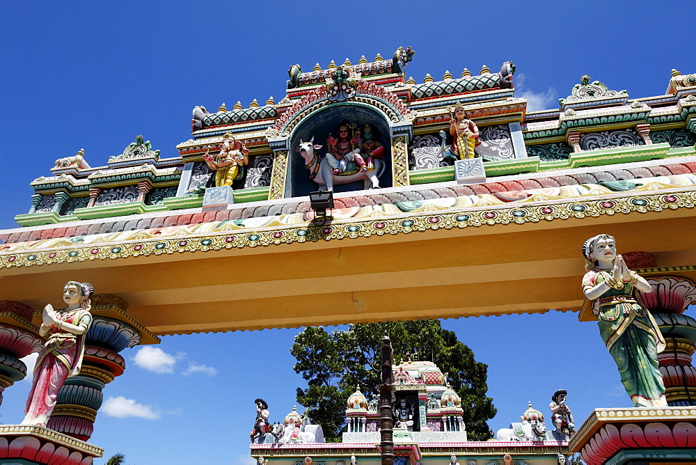 Statues at an indian temple at Pereybere, Mauritius, Africa