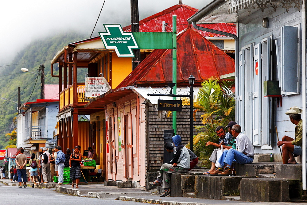 People in a street, Hell-Bourg, La Reunion, Indian Ocean