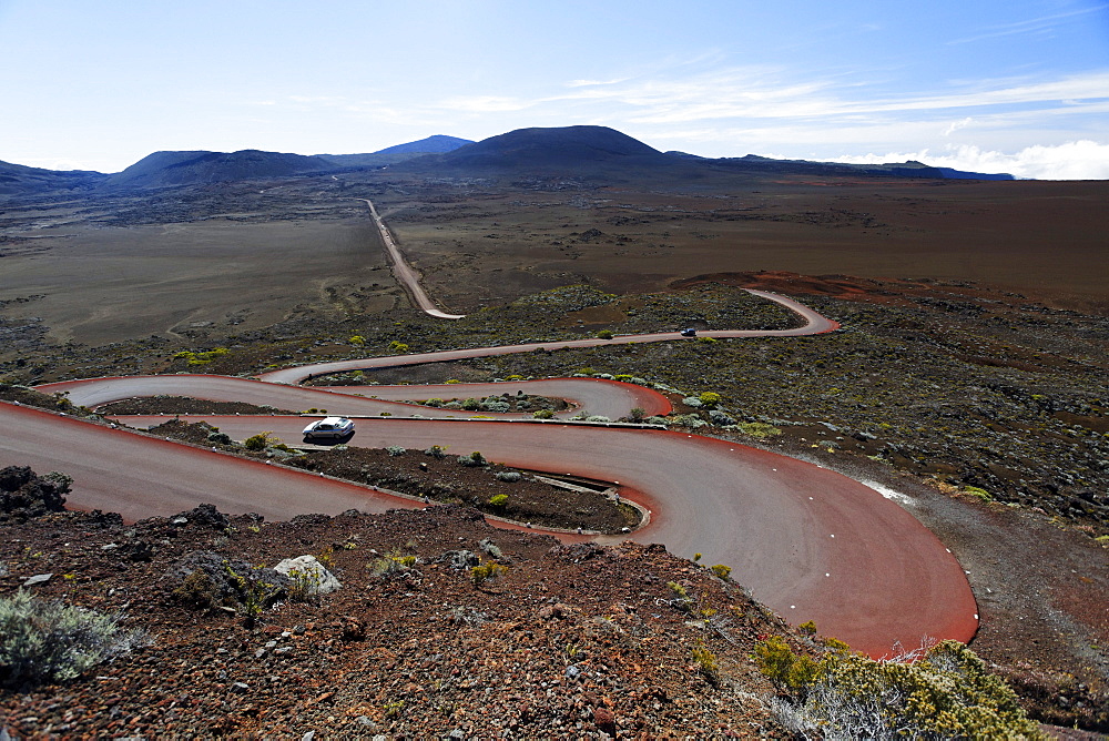 View at country road in a plain, Plaine des Sables, La Reunion, Indian Ocean