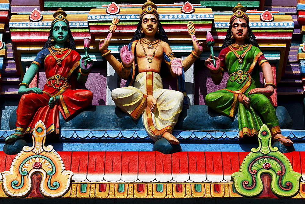 Figures on Indian temple in Tevelave, est coast of La Reunion, Indian Ocean