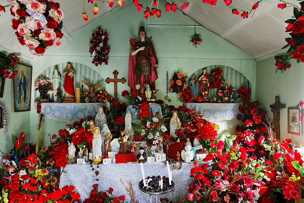 Interior view of the chapel in St. Philippe, La Reunion, Indian Ocean