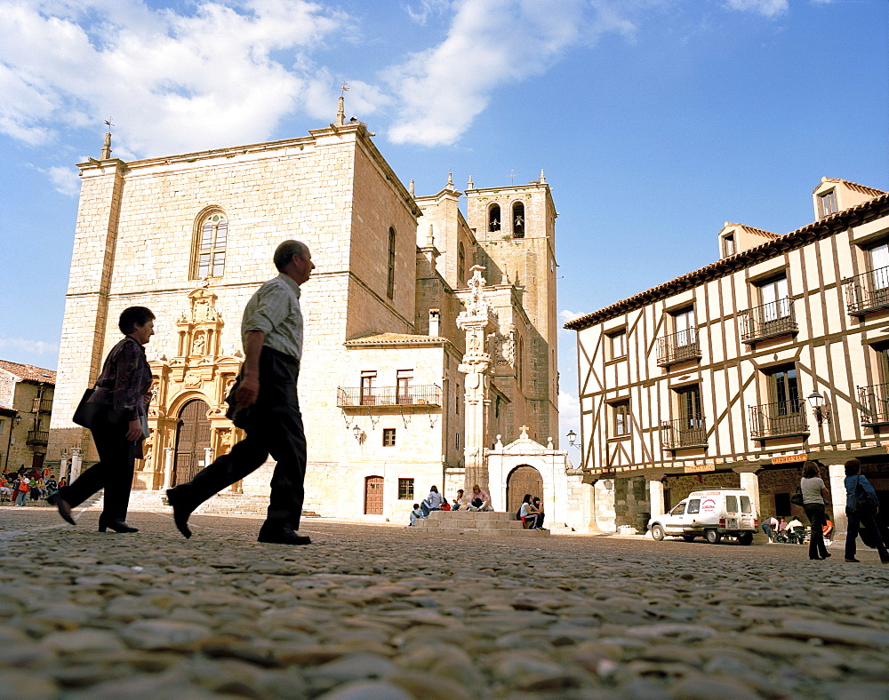 Cobble stone pavement at Plaza de los Condes de Miranda in the village of Penaranda de Duero, Castile and LeÃ›n, Spain