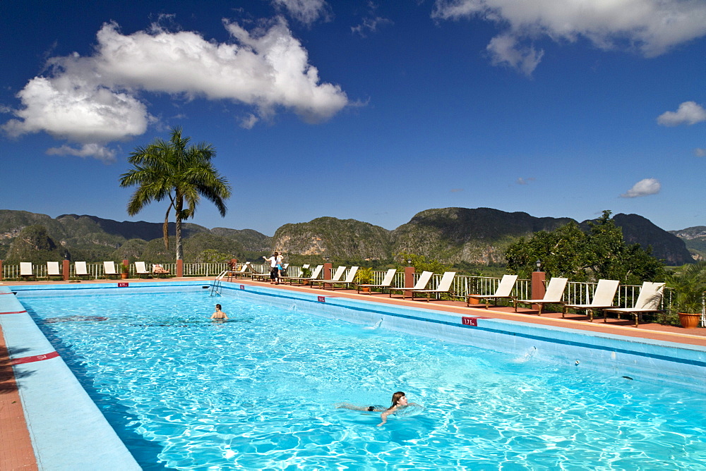 Vinales Valley, Pool Hotel Jaminez, Province Pinar del Rio, Cuba, Greater Antilles, Antilles, Carribean, West Indies, Central America, North America, America