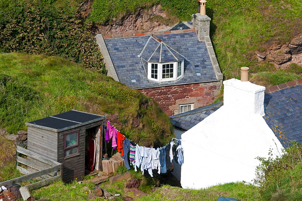 Washing hung up on the line, village of Penang, Aberdeenshire, Scotland