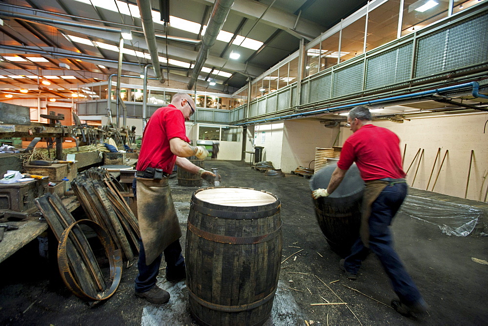 Barrel maker at Speyside Cooperage, Craigellachie, Aberdeenshire, Scotland