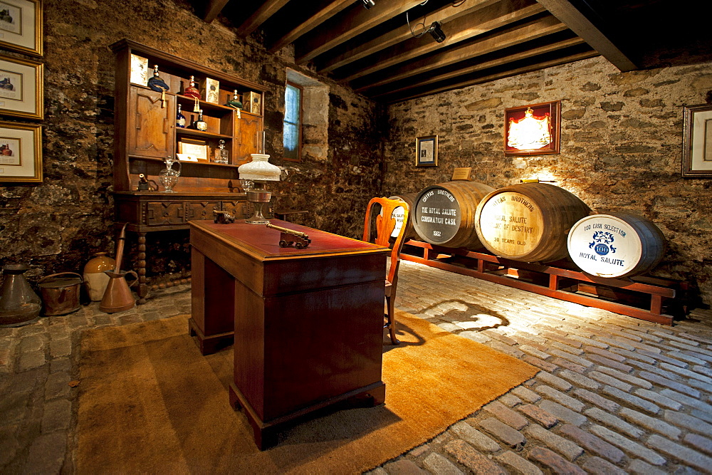 Vault with rare wkisky in Strathisla Distillery in Keith, the oldest continuously operating distillery in Scotland, Aberdeenshire, Scotland