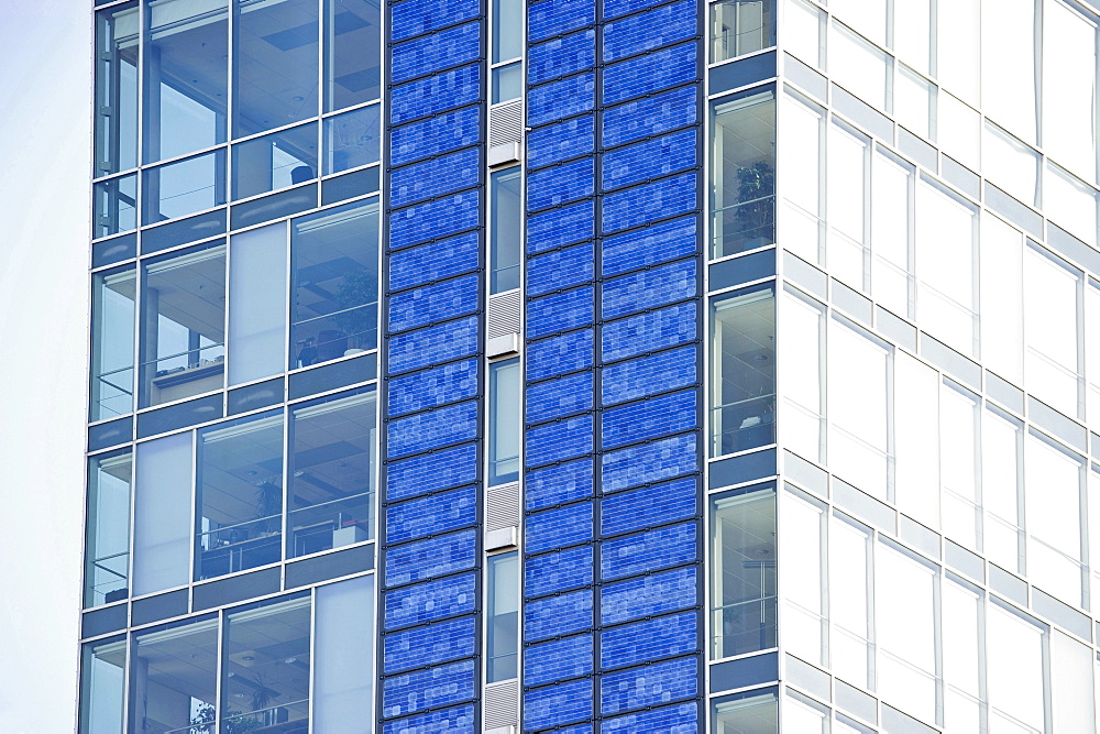 High-rise building with photovoltaic panels, Freiburg im Breisgau, Baden-Wurttemberg, Germany