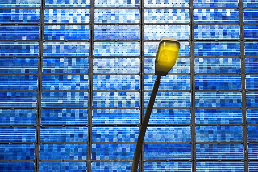 High-rise building with photovoltaic panels, Freiburg im Breisgau, Baden-Wurttemberg, Germany