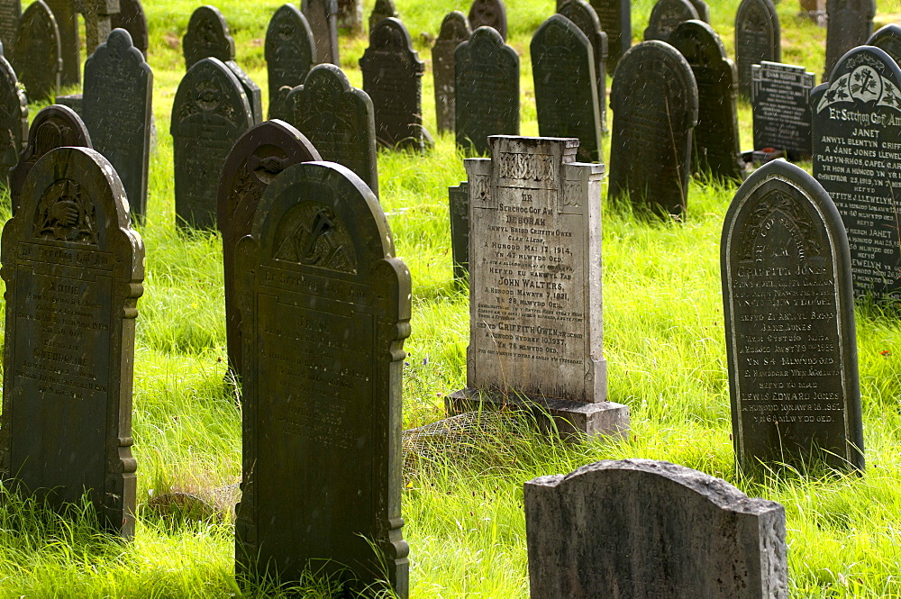 Cemetery in the village of Garmon Chapel, Snowdonia National Park, Wales, UK