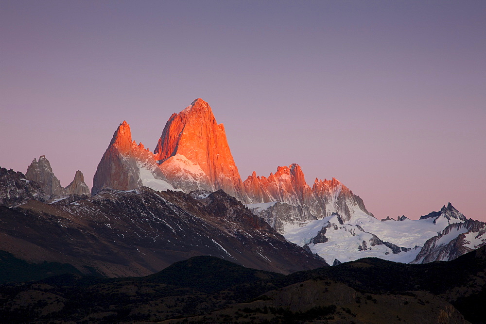 Mt. Fitz Roy at the first light of sunrise, Los Glaciares National Park, near El Chalten, Patagonia, Argentina