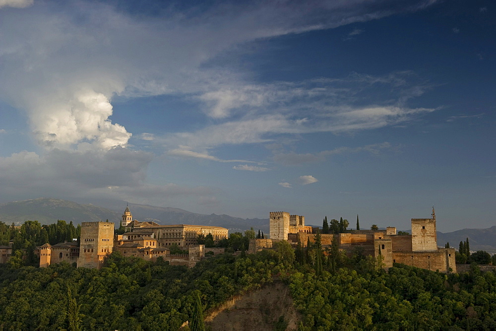 View of the fortress comples Alhambra, Granada, Andalusia, Spain, Europe