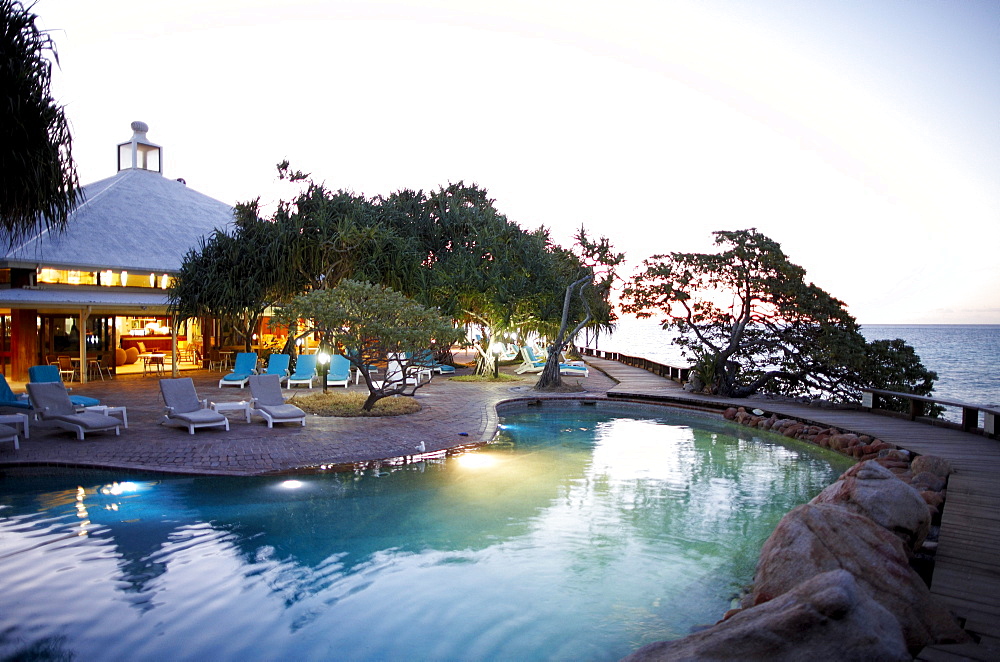 Heron Island Resort at night, western Heron Island, Great Barrier Reef Marine Park, UNESCO World Heritage Site, Queensland, Australia