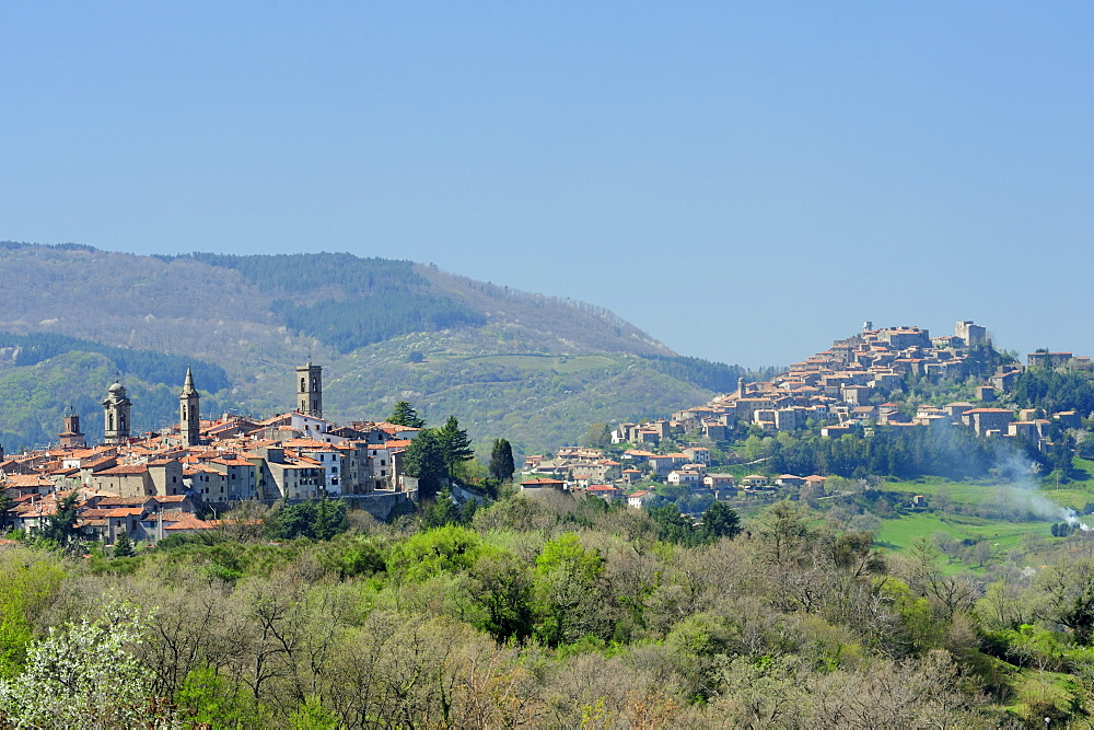 Village of Castel del piano in a hilly landscape, Castel del piano, Tuscany, Italy