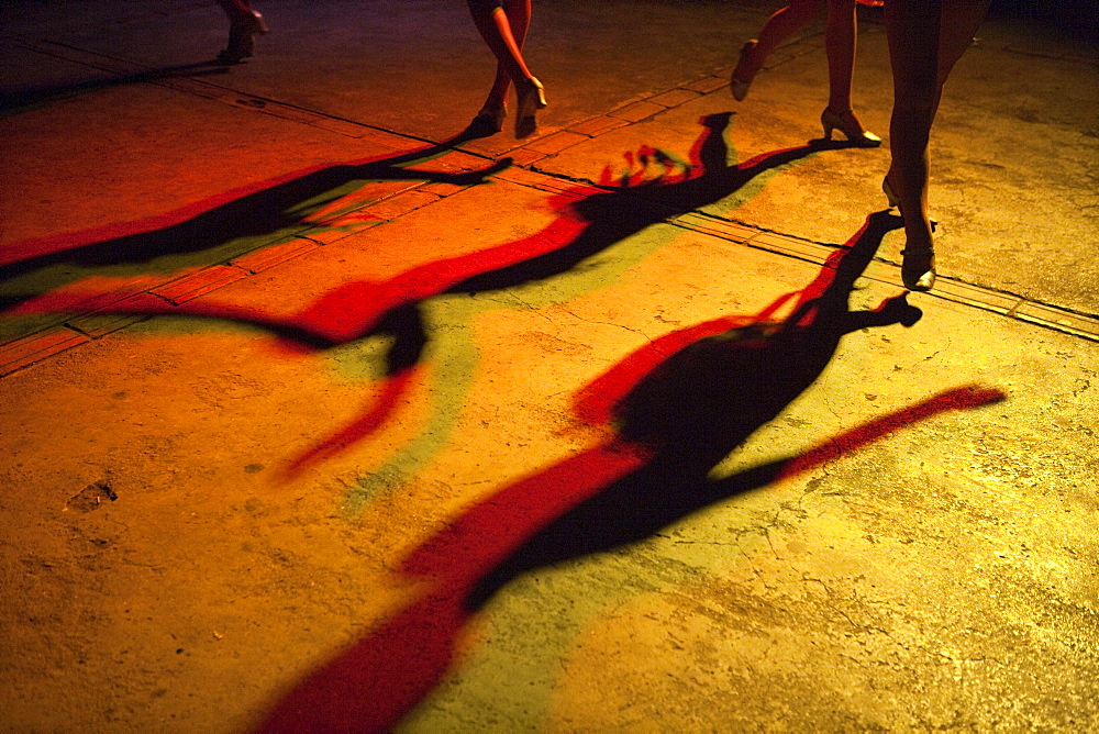 Shadows of dancers during a performance in Centro Cultural Polo Montanez, Vinales, Pinar del Rio, Cuba