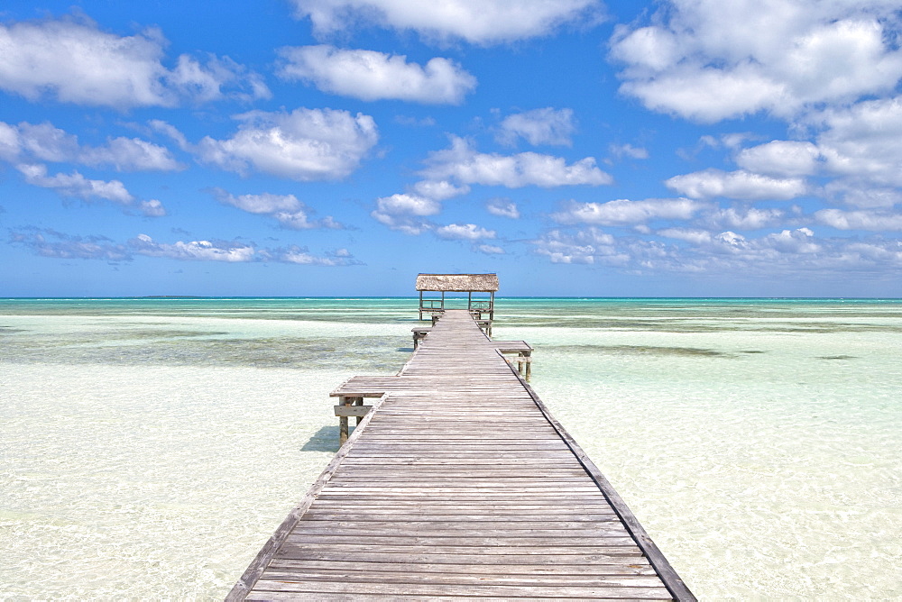 Pier over crystal water in the lagoon, Cayo Guillermo (Jardines del Rey), Ciego de Avila, Cuba