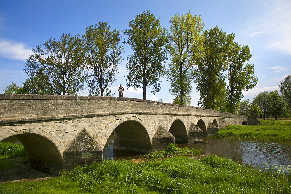 Bridge crossing the Altmuehl river, Ornbau, Altmuehl valley, Franconia, Bavaria, Germany, Europe