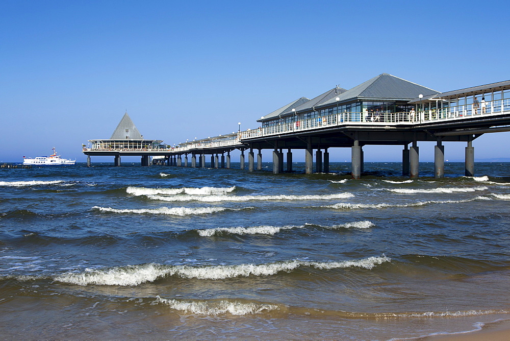 Pier at Heringsdorf seaside resort, Usedom island, Baltic Sea, Mecklenburg-West Pomerania, Germany