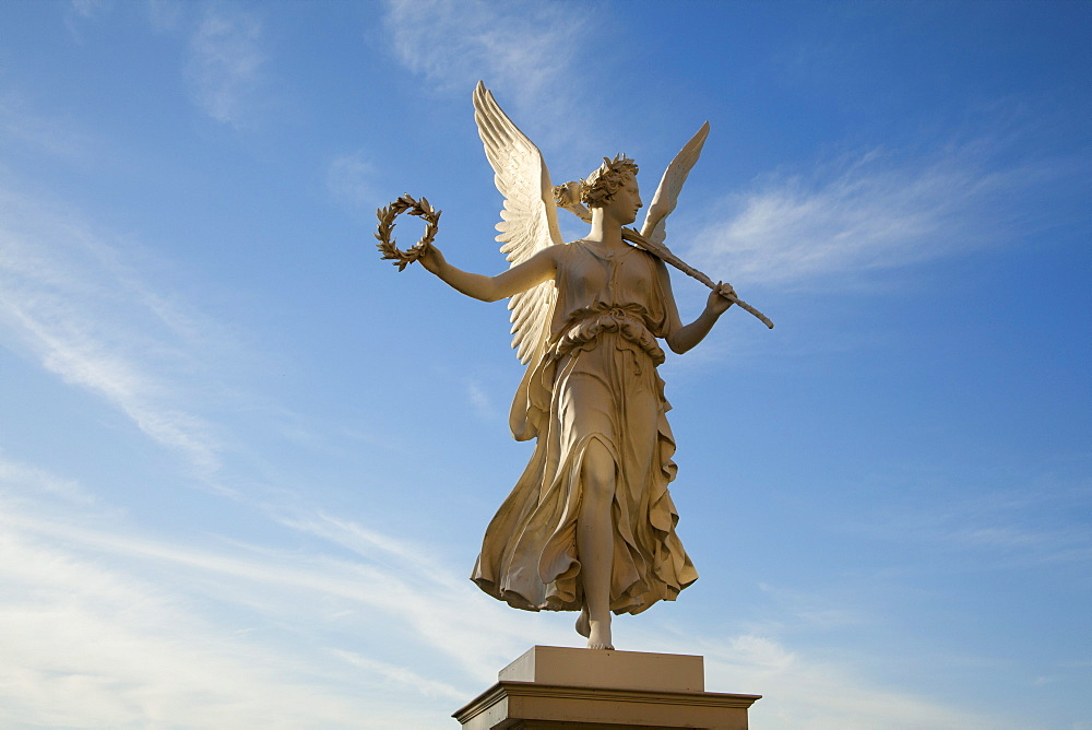 Statue of Victoria in the palace garden, Schwerin castle, Schwerin, Mecklenburg Western-Pomerania, Germany