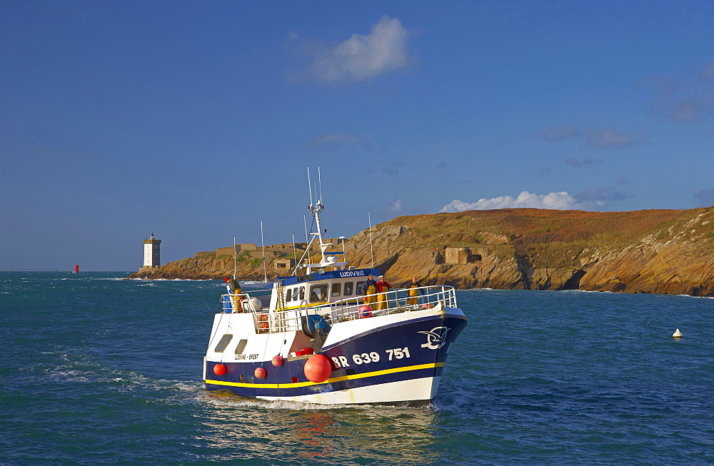 Fishermen at Le Conquet harbour, Finistere, Bretagne, France, Europe