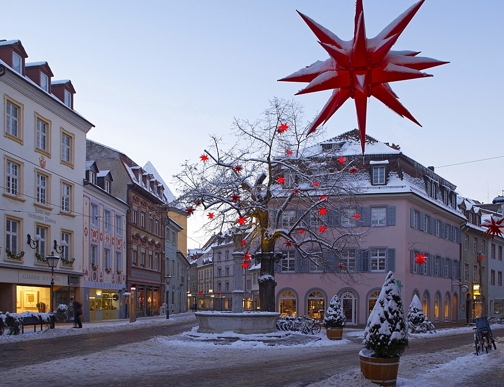 Oberlinden, Freiburg, Evening, Snow, Black Forest, Baden-Wuerttemberg, Germany, Europe