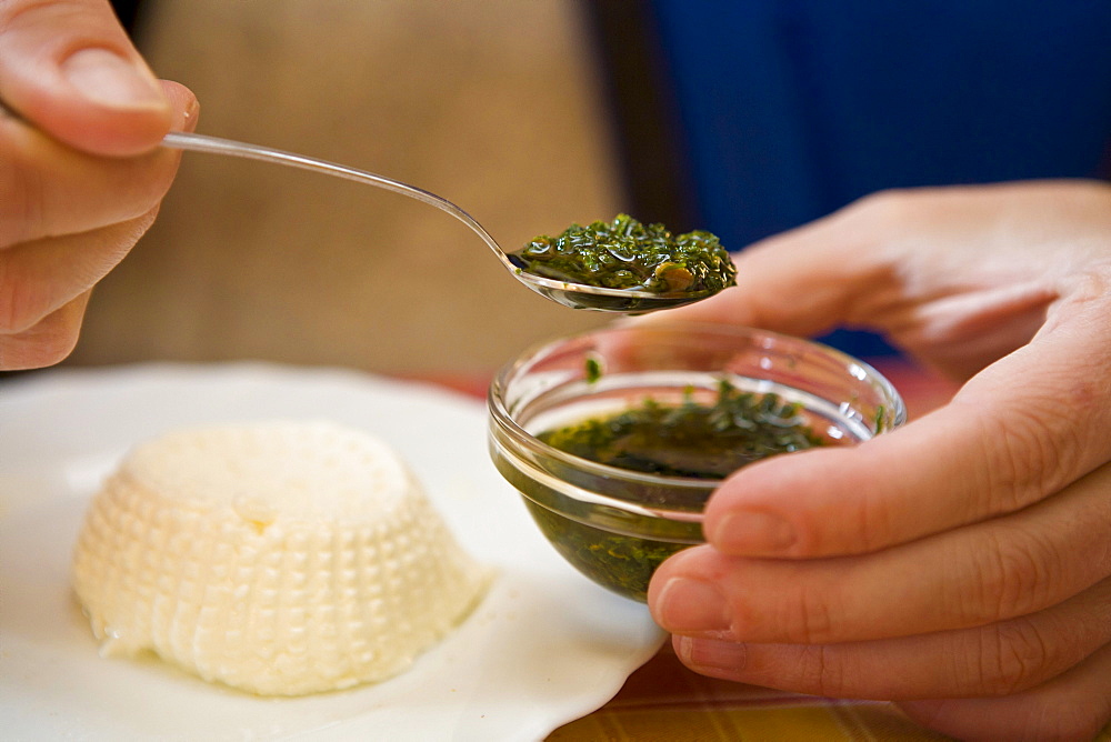 Cream cheese and salsa verde, Rifugio Agrituristico Salvin, Monastero di Lanzo, Piedmont, Italy