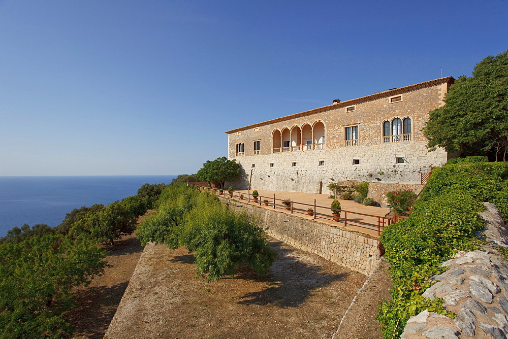 Son Marroig manor at the coast in the sunlight, Tramuntana mountains, Mallorca, Balearic Islands, Spain, Europe