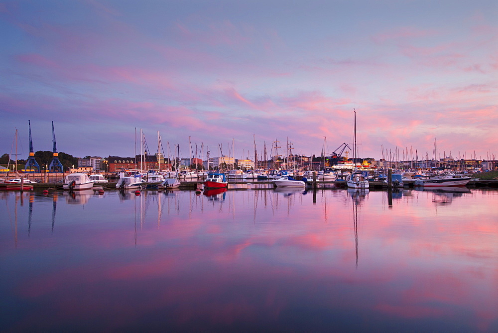 Dusk at the marina, Rostock, Baltic Sea, Mecklenburg Western-Pomerania, Germany, Europe
